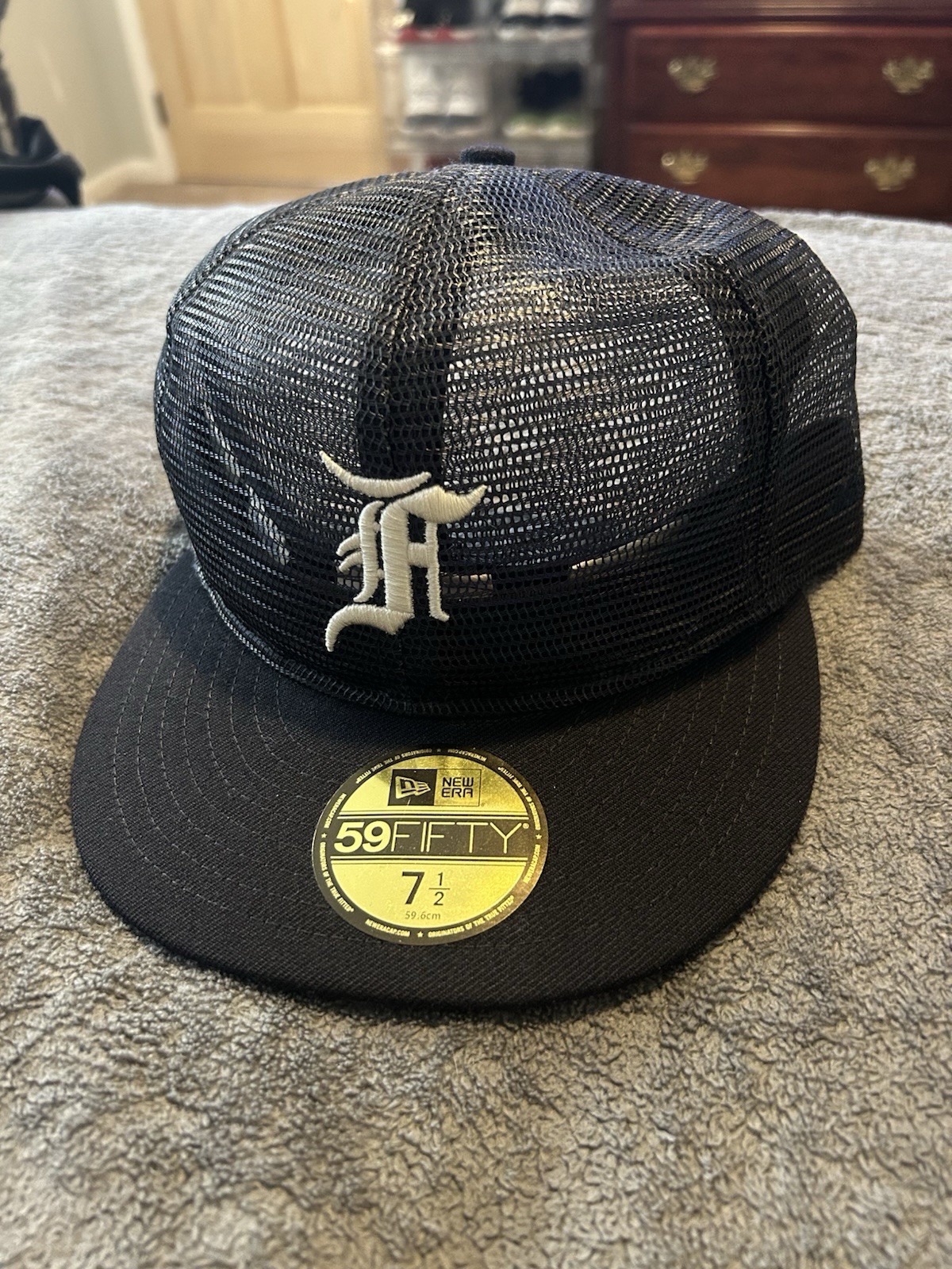 New Era 59Fifty Fear of God Fitted Mesh Hat Black with Green Bill 7 1/2