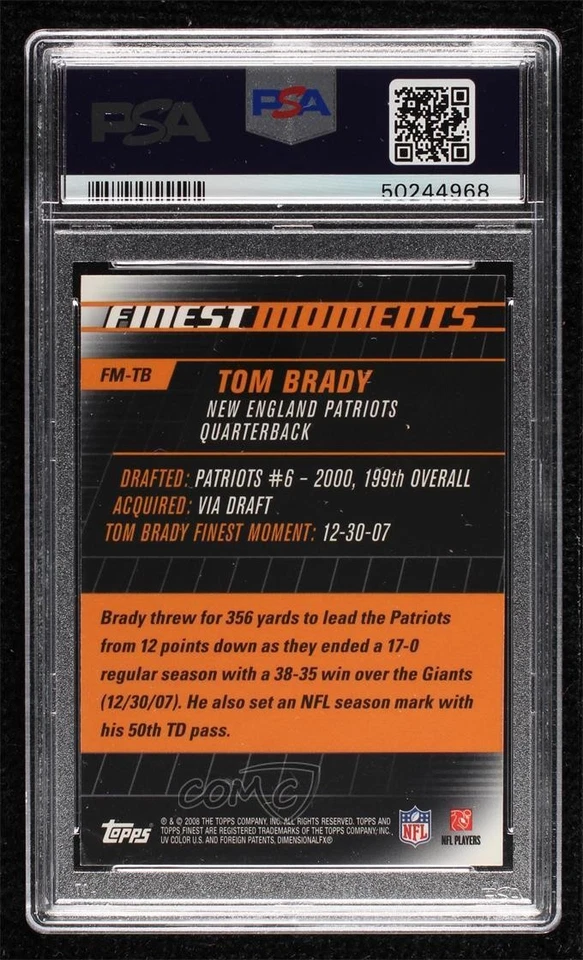 2008 Topps Finest Finest Moments Tom Brady #FM-TB PSA 6 - Image 2 of 2