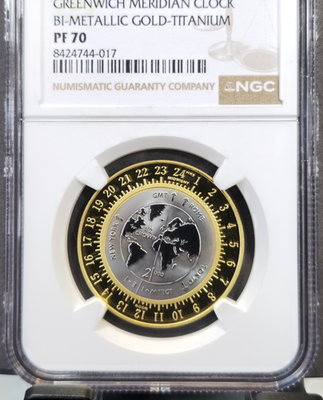 2000 ISLE OF MAN GOLD & TITANIUM 1/2 CROWN MERIDIAN CLOCK NGC PF
