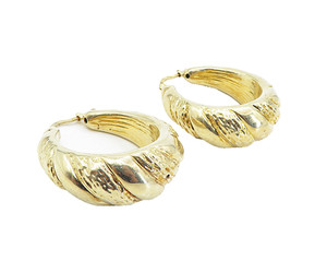 Authentic 925 Sterling Silver Shiny Gold Plated Hollow Textured Hoop Earrings EG4160