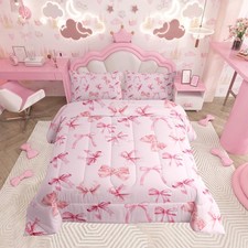 Cute Pink Bowknot Bedding Set Twin Size Kids Kawaii Bow Comforter for Boys Gi...