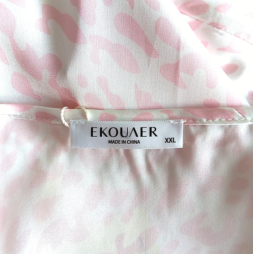 Camicia donna Ekouaer nuova con etichetta raso setoso rosa stampa animalier scollo a V regolabile XXL - Foto 5 di 6
