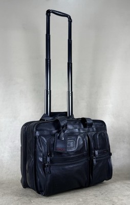 Preowned TUMI Alpha Black 17”Leather Expandable Laptop Briefcase