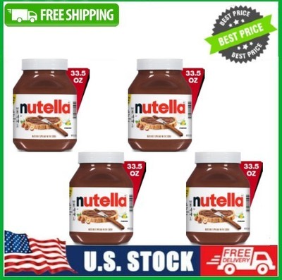 4 Jar Nutella Hazelnut Spread with Cocoa, Creamy Hazelnut Spread, 33.5 oz Jar
