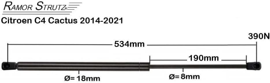 Ramor Strutz 2x Tailgate Gas Struts for a Citroen C4 Cactus 2014-21.
