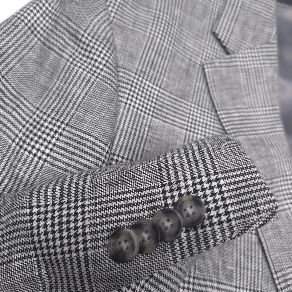 $295 Michael Kors Kalina Black & White Glen Plaid Linen Sport Coat Mens Size 44L - Image 4 of 4