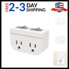 Grounded Double Outlet Power Adapter with Separate On/Off Rocker Switches, 3 ...