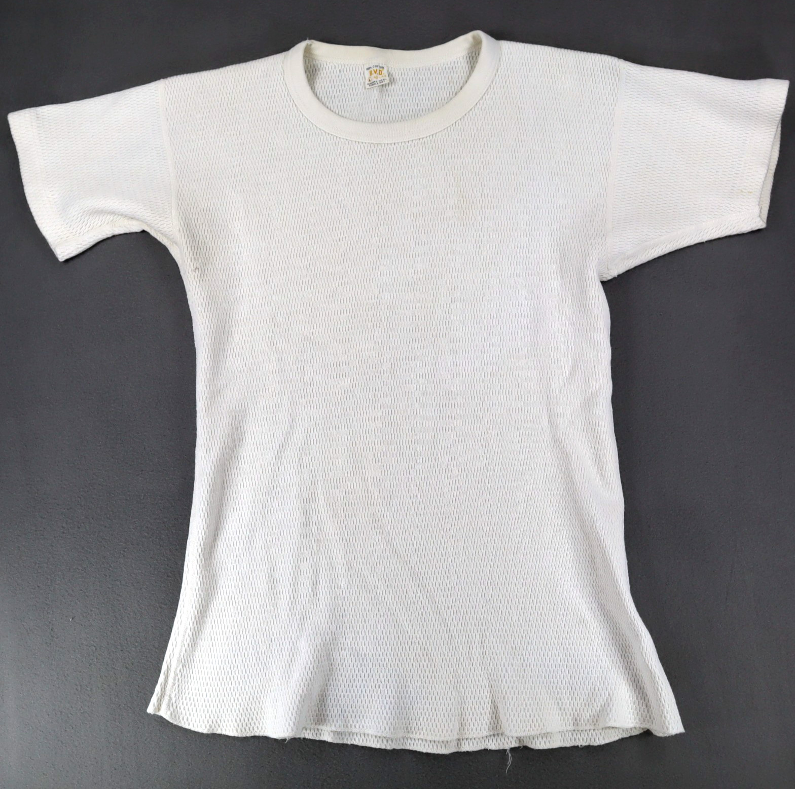 Vintage 1970's BVD Thermal Shirt Size L Waffle Knit Short Sleeve Undershirt USA