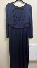 Anrabess Navy Maxi Dress Women’s Large Long Sleeve Deep V Neck Ruched Waist 