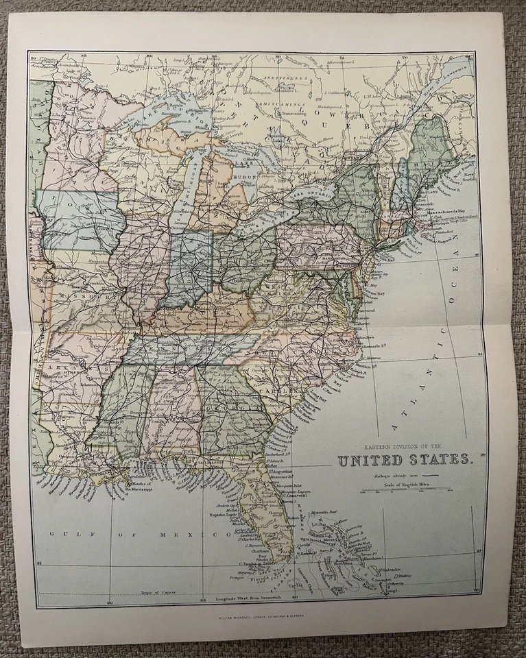 Antique Map c1870 – Eastern USA – Victorian Colour Lithograph Fold‑Out Original - Image 3 of 4