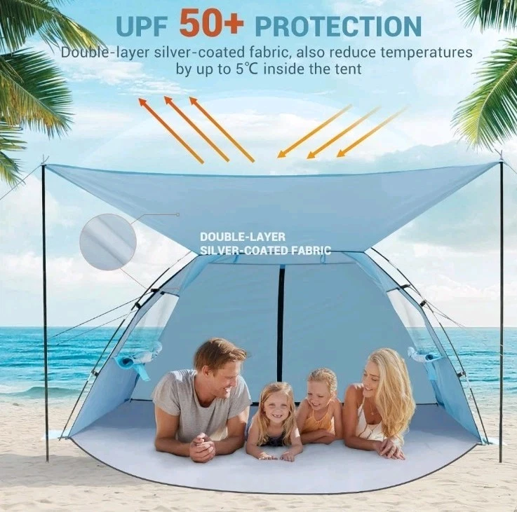 Tienda de playa Elegear refugio solar con dosel, tienda de playa emergente para 4-5 personas Foto 3 de 4