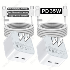 USB C Fast Charger Nylon Cable For iPhone 17 16 15 Samsung PD 35W Type C Adapter