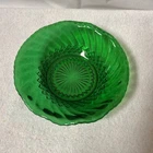 Anchor Hocking Forest Green Glass Bowl Diamond Swirl Ruffled Edge Vintage