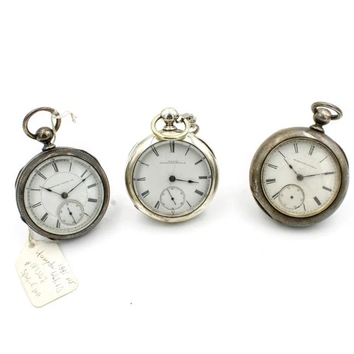 Antique Elgin Hampden Coin Silver Key Wind 9-11j Pocket Watch Lot of 3 #WB4216-3