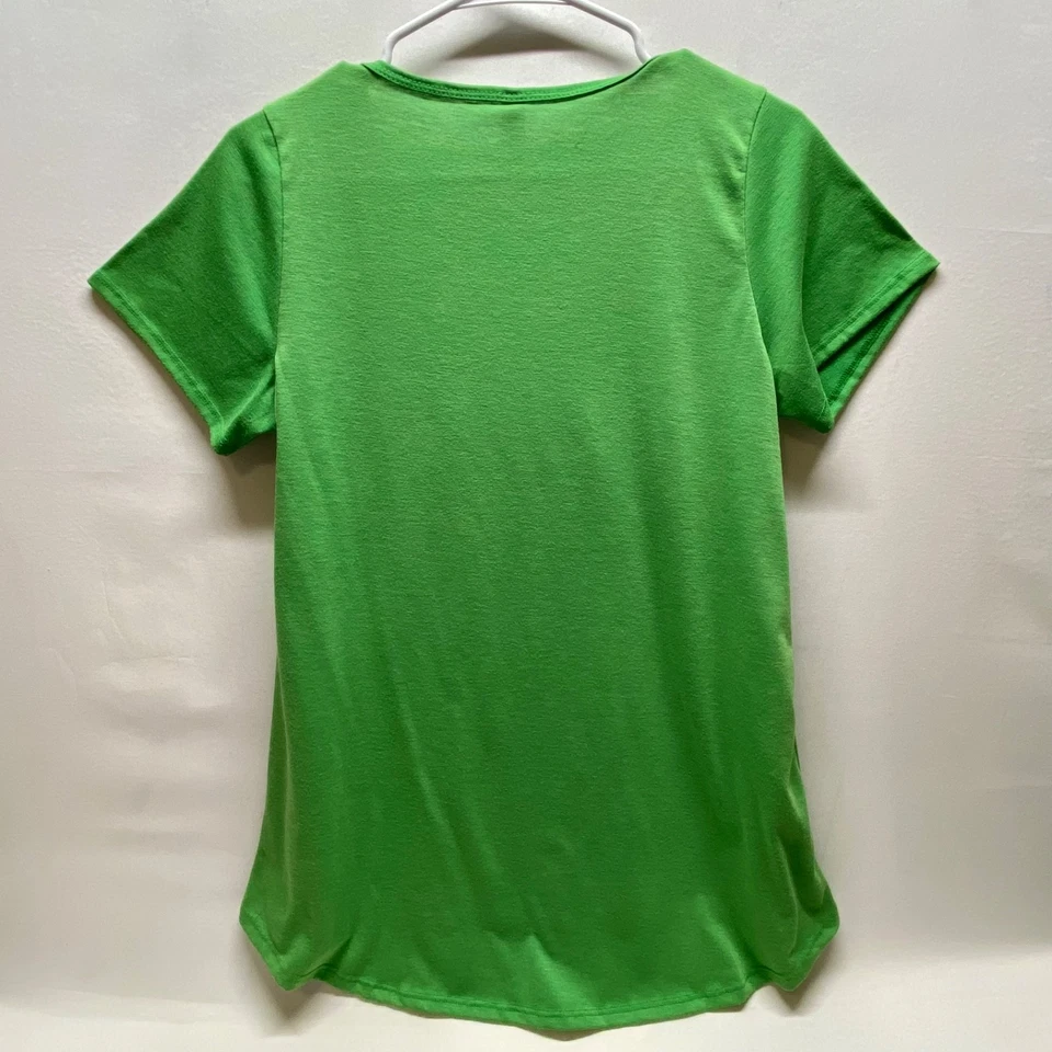 LuLaRoe Scoop Neck Tee Women's Small Bright Green Short Sleeve Cotton Blend GUC - Image 2 of 4
