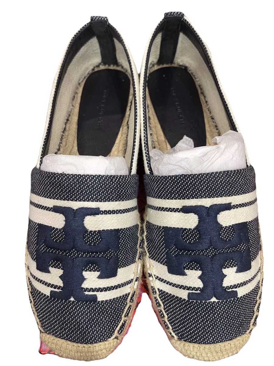 Authentic Tory Burch Espadrilles Embossed Blue&White Size 7  display picture 1