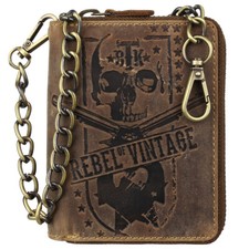Greenburry Vintage RFID Leder Reißverschluss Geldbörse Portemonnaie Kette Skull