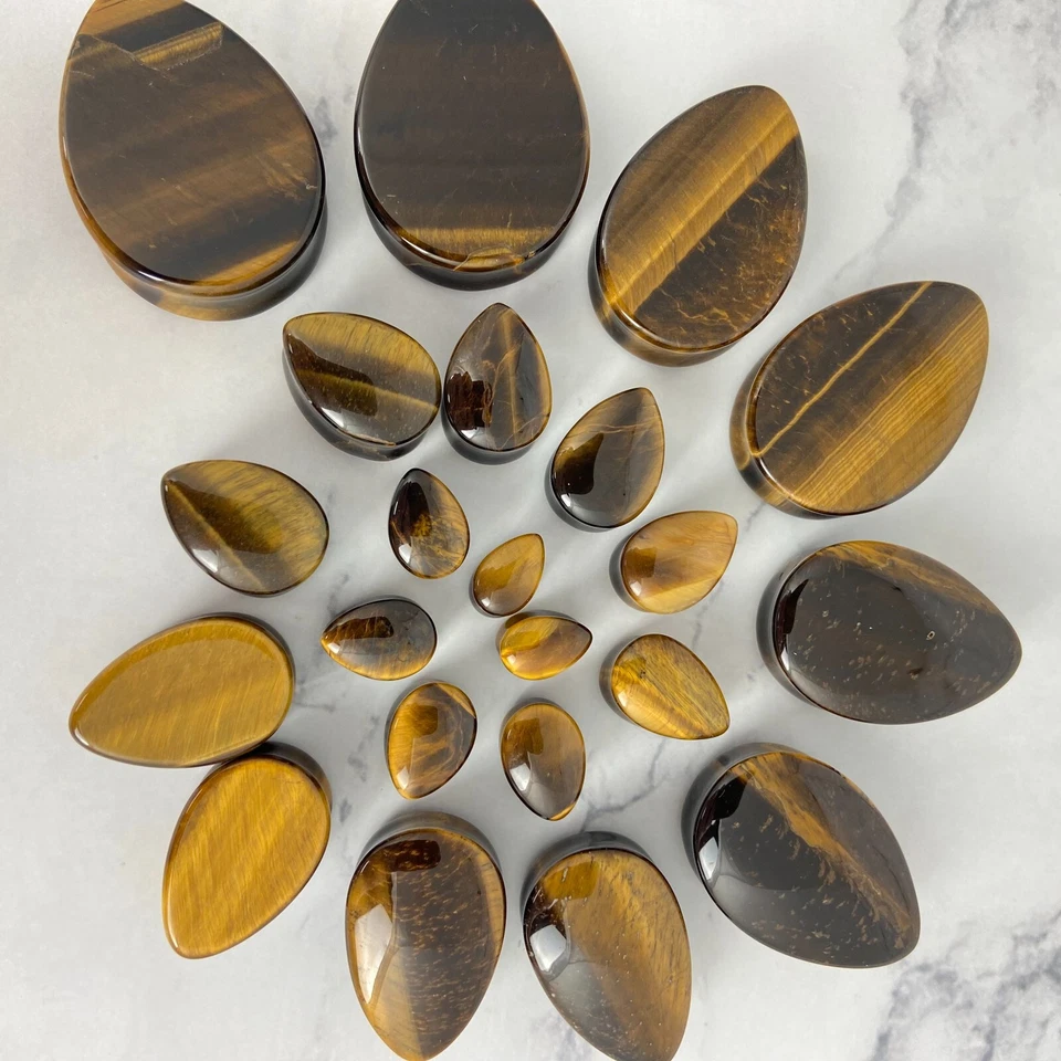 Par de tapones para lágrimas de piedra de ojo de tigre juego medidores de oído ELIGE EL TAMAÑO Foto 4 de 4