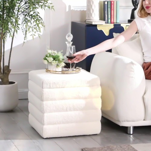 Storage Bench Box Teddy Velvet Footstool Square Ottoman Footrest for Living Room - Picture 2 of 10
