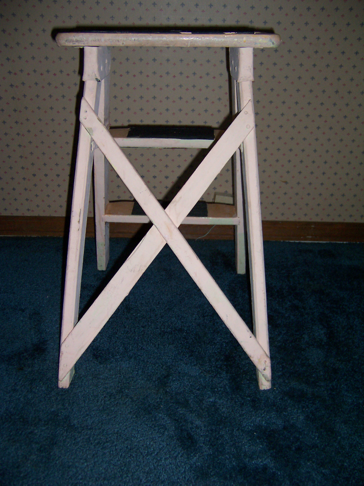 VINTAGE WOODEN 2 STEP FOLDING STEP STOOL LADDER SHABBY COUNTRY ...