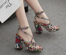 Womens Fashion Summer Peep Toe Serpentine Cross Ankle Strap Sandals High Heels
