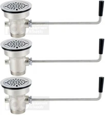 3 PACK Twist Lever Handle Waste Valve 3.5 Sink Opening Commercial Drain Strainer