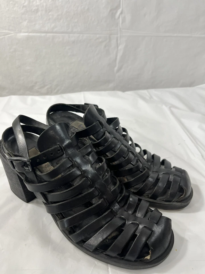 VTG MIA Leather Fishermen Sandals size 6 Black Leather Sandals Gladiator - Image 2 of 4