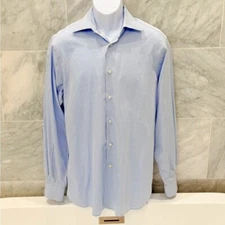 Ike Behar French Dress Shirt Blue Long Sleeve Mens cotton size 16