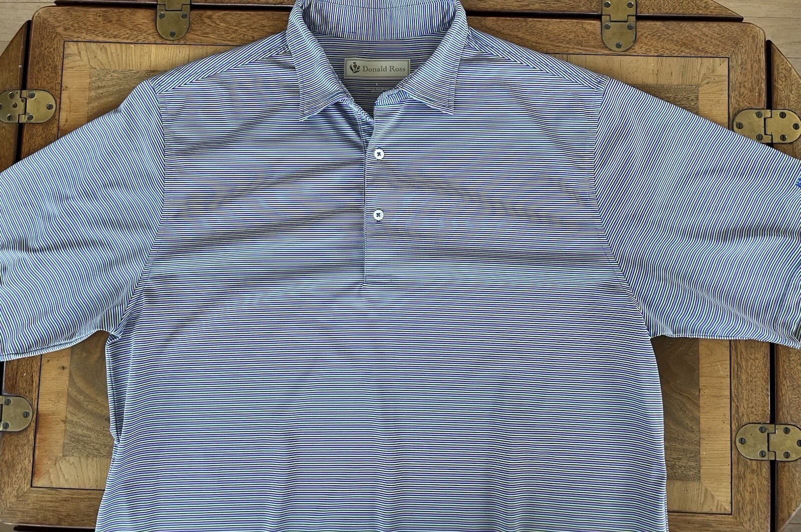 Donald Ross Multi Stripe SS Polo Golf Shirt Mens M Hackberry Creek Country Club