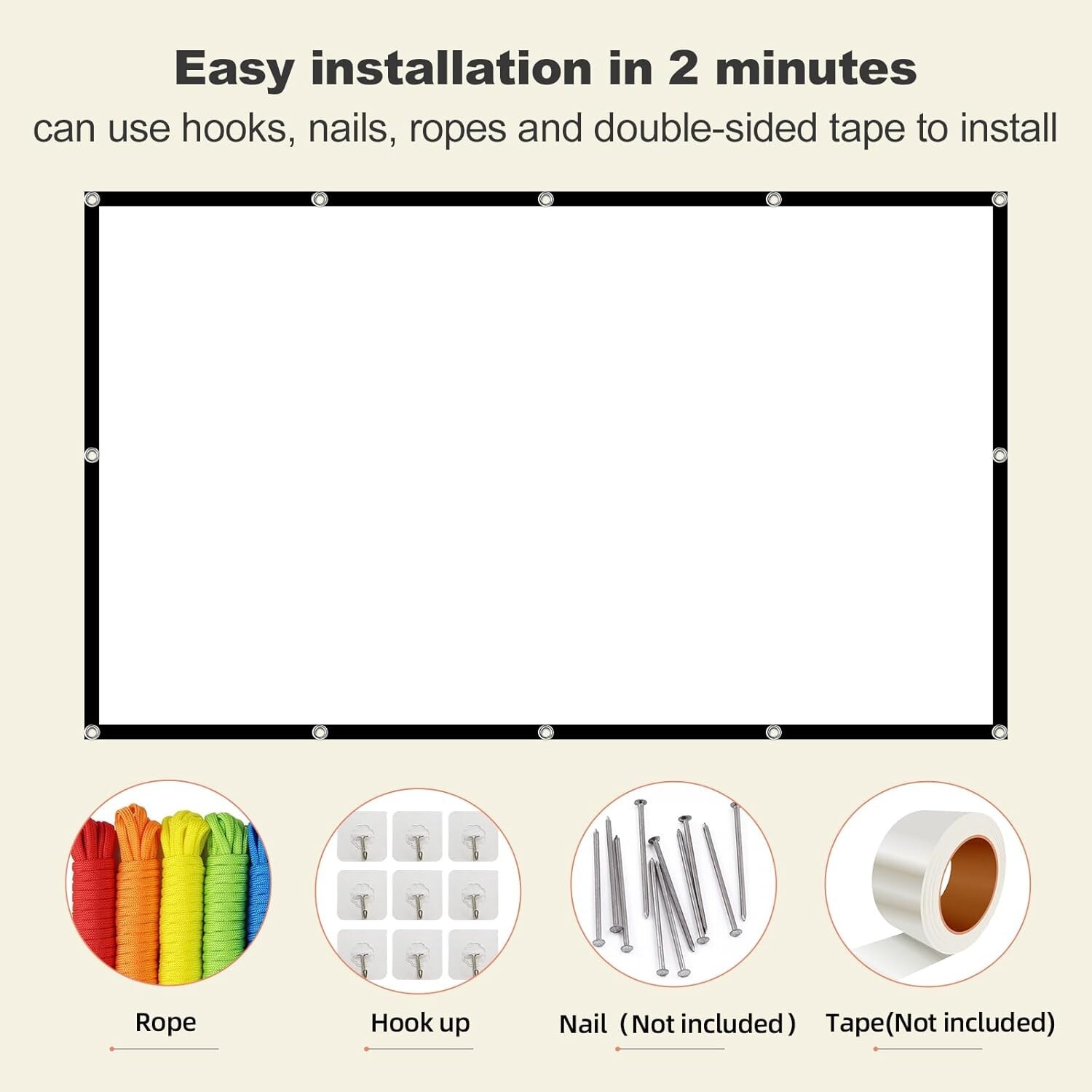 Easy-Install 150-Inch Foldable Movie Screen - 4K Clear Quality for Entertainment