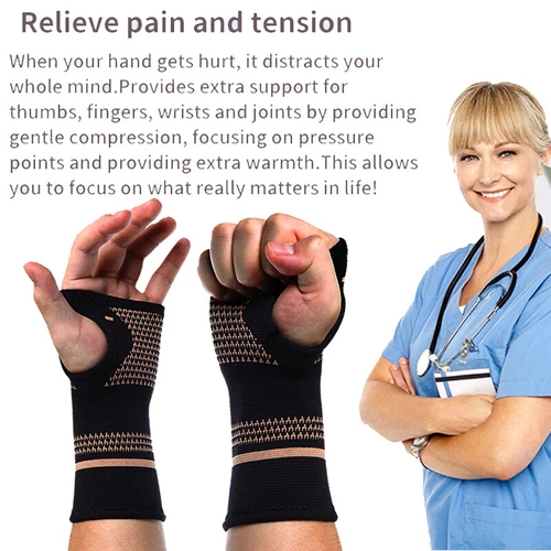 Copper Arthritis Compression Gloves Hand Wrist Support Joint Carpal Tunnel Pain* - Picture 5 of 22