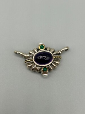 Rare Lagos Caviar 925 Silver/18K Yellow Gold Amethyst/Green Stone/Pearl Pendant