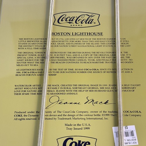 Boston Lighthouse Coca-Cola Tray Artist Jeanne Mack Issued 1999 w/ Hanger - Picture 7 of 9
