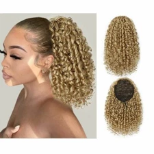 Mongolian Afro Kinky Curly Bun Drawstring Ponytail Clip in Human Hair Extensions