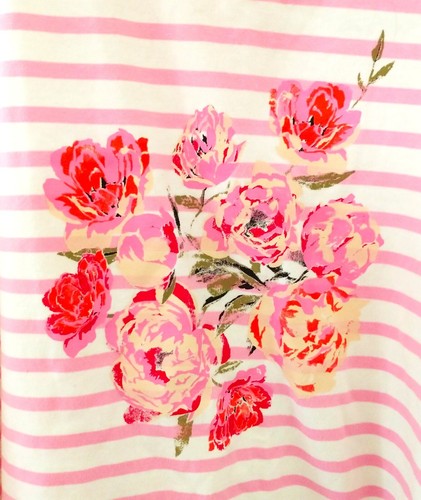Talbots Pink & White Stripe With Floral Graphic 3/4 Sleeve Top/T Shirt Size 3X - Picture 2 of 4