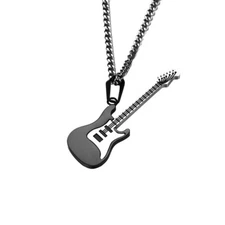 1PC Mens Guitar Music Pendant Stainless Steel Necklace Pendant with Chain