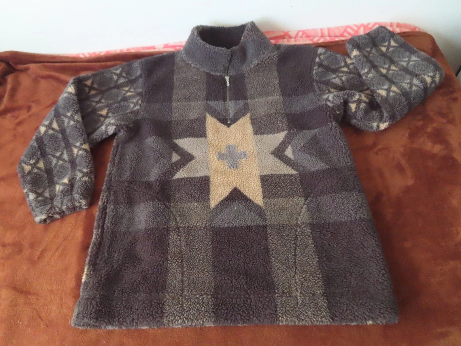 north face sherpa fleece jacket 1/4 zip pullover made in usa M