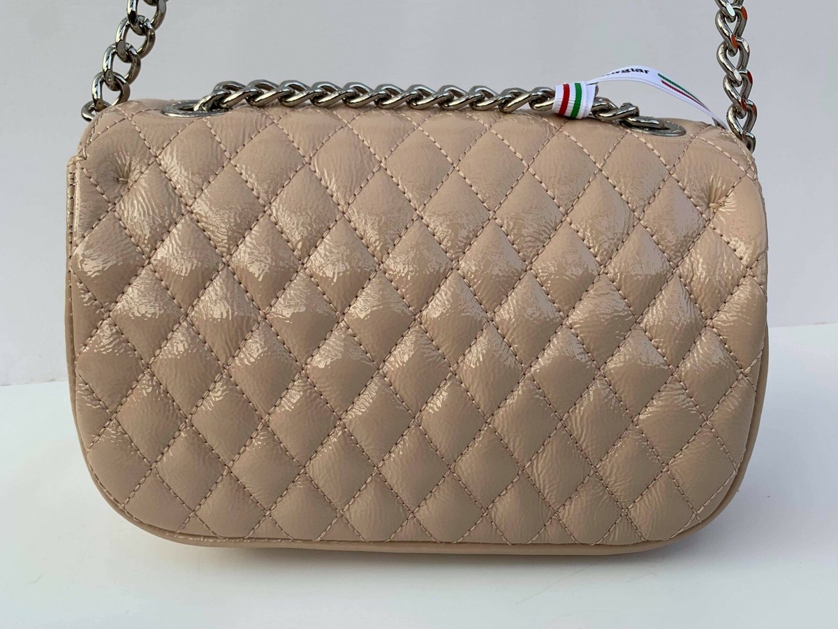 Sara Burglar Beige Quilted Genuine Leather with Silver chain