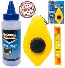 Chalk Line 15m String Kit Reel Builders Spirit Level Blue Chalkline Set 50ft