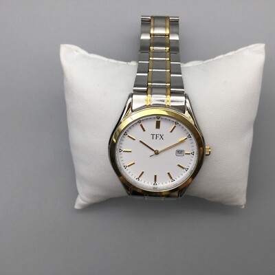 TFX Bulova Watch Men 39mm Silver Gold Two Tone Date 38B100 New