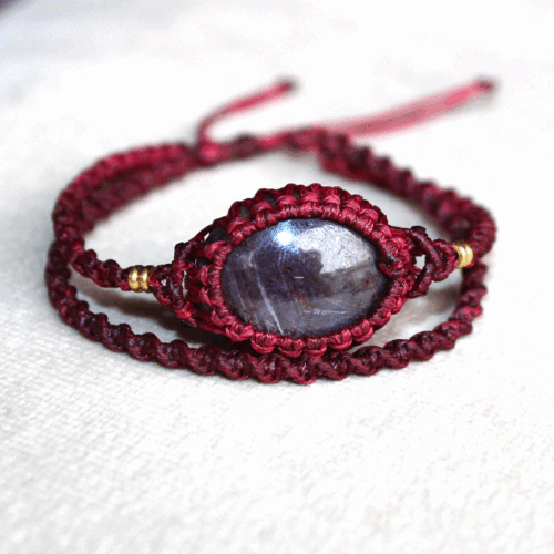 Handmade Natural Star Sapphire Gemstone Micro Macrame Cuff Boho Crystal Bracelet - Picture 7 of 11