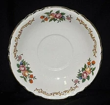 Saucer Plate by Homer Laughlin Fruit Floral Pattern Scalloped Edges USA Vintage