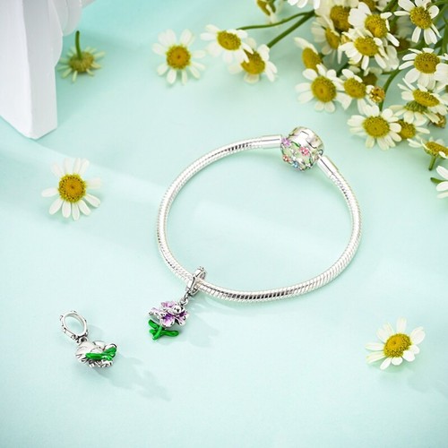 MULA S925 Sterling Silver Charm CZ Enamel Green Forest Flower For Women Bracelet - Picture 41 of 54