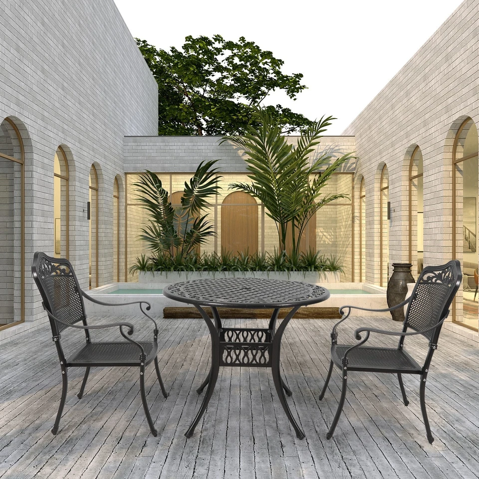 3 Piece Patio Set Antique Bronze Aluminum Outdoor Bistro Set w/ Table & 2 Chairs - Image 3 of 4