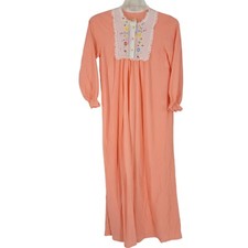 VTG Dorette medium Long Nightgown Floral Lace Bib Front Cottagecore Coquette