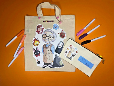 Tragetasche + Pochette 100% Baumwolle Chibi Hayo Miyazaki Handmade