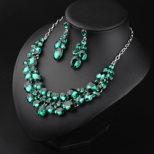 Rhinestone Necklace Crystal Earring Women Bridal Party Prom Wedding Jewelry Set - Picture 112 of 121