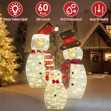 Set of 3 Snowman with LED String Lights Outdoor 2D Lighted Christmas Decoration