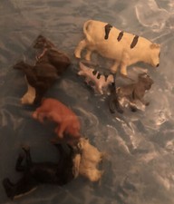Animal Figures Lot Of 7 Farm Barnyard Horse Cow Bull Pig Ram Sheep Lifelike Toys