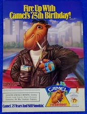 1988 JOE CAMEL ORIGINAL CIGARETTE PRINT AD "FIRE UP WITH CAMEL'S 75TH BIRTHDAY!